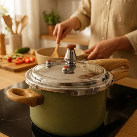 Panela pressão Max Chef Wood Indução 4,2L verde acinzentado Fratelli alumínio cerâmica