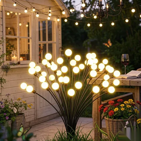 Luzes solares para exterior, modelo Firefly Garden, luminárias LED à prova d'água, para enfiar no chão, ideais para jardim, pátio, relvado, caminho, passarela, decoração de paisagem e festas.