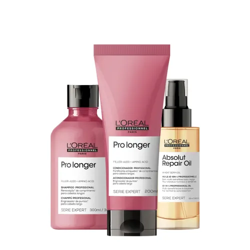 Kit L'Oréal Professionnel Pro Longer Shampoo 300ml Condicionador 200ml e Óleo Reparador 90ml