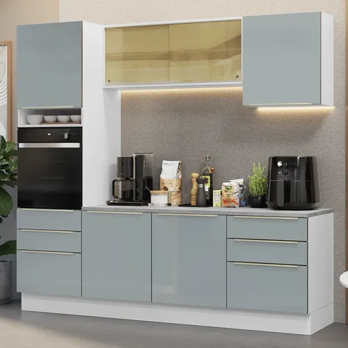 Armário de Cozinha Completa 240 x 60 cm Branco/Cinza Lux Madesa 08