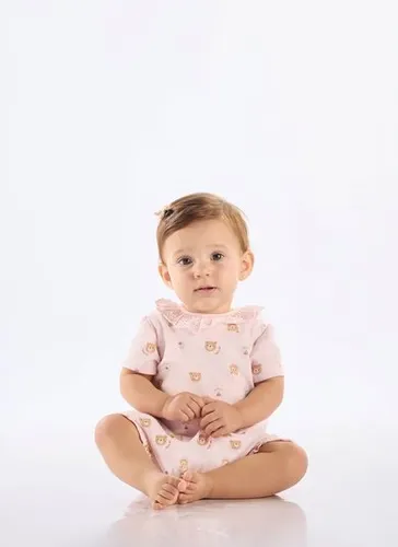 Macaquinho para Bebê Menina em Suedine Comfy Estampado (Rosa Claro) Up Baby