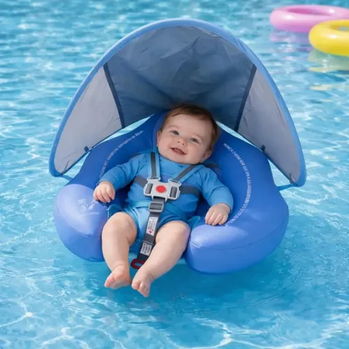 Boia Flutuante Bebê com Cobertura Solar Impermeável Nao Fura Azul