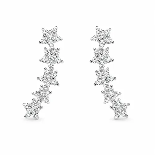 Brinco Ear Cuff 5 Flores Cravejadas com Zircônias em Prata