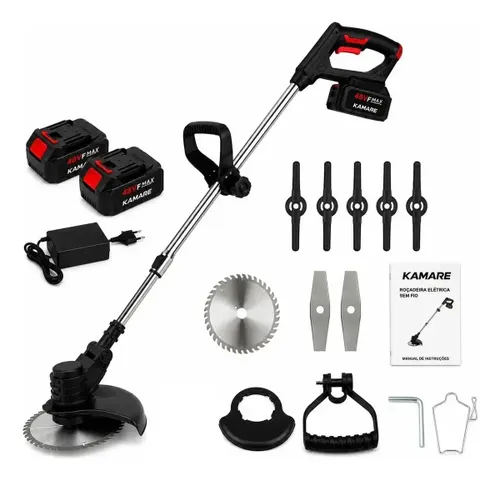 Roçadeira Eletrica cortador de grama 48V Bivolt 2 baterias portátil sem fio