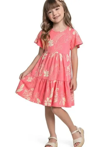 Vestido Infantil em Cotton Floral Rosa