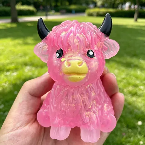 Brinquedo Sensorial de Apertar de Vaca Highland Fofa de Maltose com Glitter, Macio, de Subida Lenta, Antiestresse e para Alívio da Ansiedade
