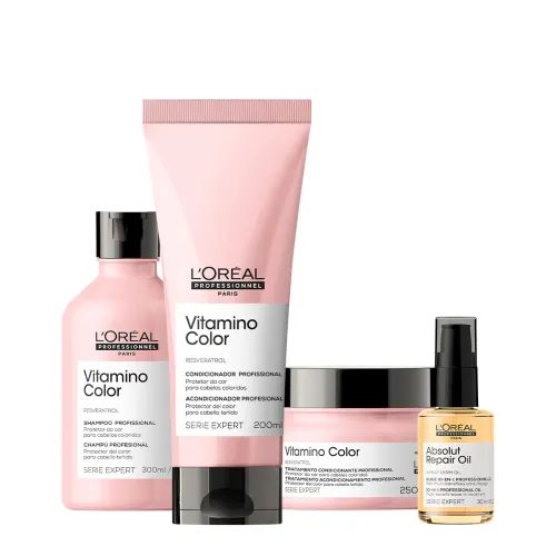 Kit L'Oréal Professionnel Vitamino Color Shampoo 300ml Condicionador 200ml Máscara 250g Óleo 30ml
