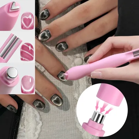 1 unidade de caneta magnética 3 em 1 em formato de coração para arte de unhas, com função de ímã para efeito olho de gato, linha dupla, lua e cobra, para esmalte em gel magnético e ferramentas de manicure.