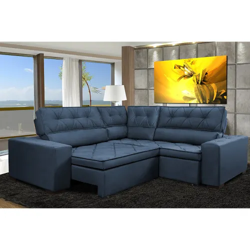 Sofa de Canto Retrátil e Reclinável com Molas Cama inBox Austin Suede Velusoft