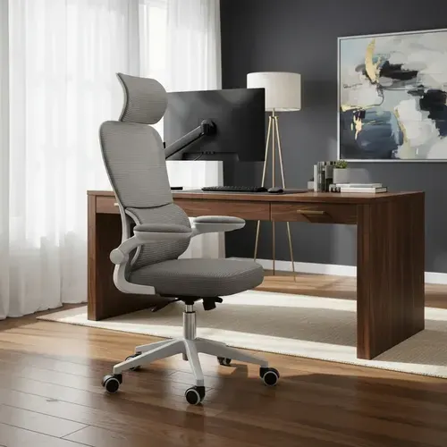 Cadeira Escritório Ergonômica Genebra G500 Luvinco Cor Cinza com Suporte Lombar Estofado Mesh