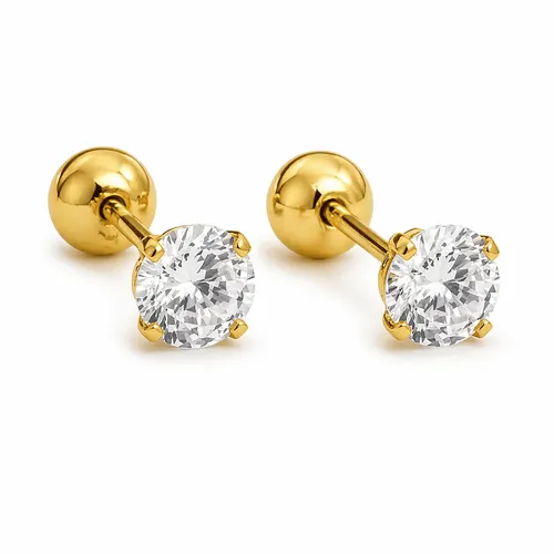 Brinco 3,5 mm Redondo com Zircônia em Ouro 18K