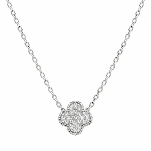 Colar 45 cm com Pingente Trevo com Zircônias em Prata 925