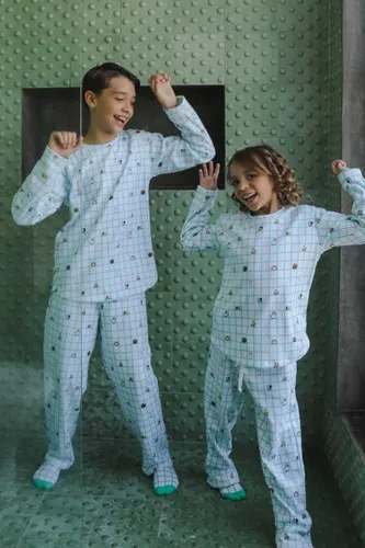 Kit Conjunto Pijama Infantil Soft Estampa Xadrez Pets
