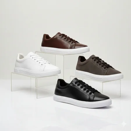 Kit 4 Tênis Masculino Marrom Branco Preto Cinza Confortável Casual Sola Reta Sapatenis Couro Escola