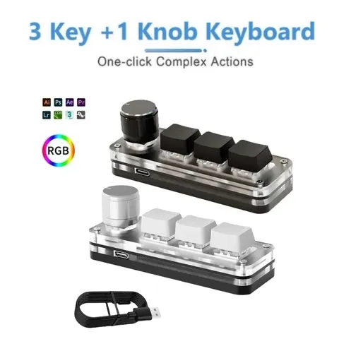 Mini teclado 3 teclas 1 botão rgb programação macro teclado mecânico jogos interruptor personalizado teclado portátil para photoshop
