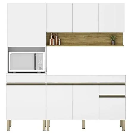 Armário de Cozinha 3 Peças Balcão 120cm sem Tampo Lina03 Z06 Supremo/Freijó - Mpozenato