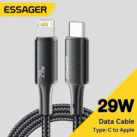 Cabo Essager-Tipo C para iPhone, Carregamento Rápido, Carregador, Cabo de Fio, iPad, Macbook, iPhone 14, 13, 12, 11 Pro Max, XS, XR, PD 29W
