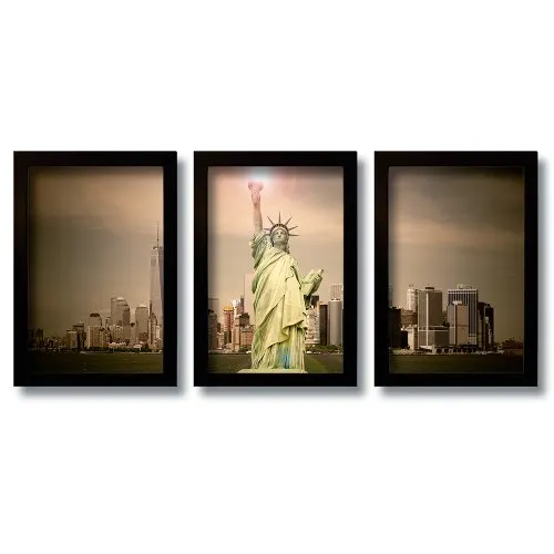 Kit 3 Quadros Decorativos Mosaico Estátua da Liberdade