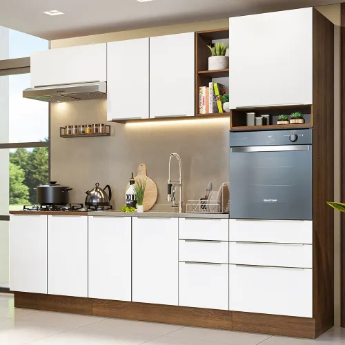 Armário de Cozinha Completa 260 x 60 cm Rustic/Branco Veludo Lux Madesa 08