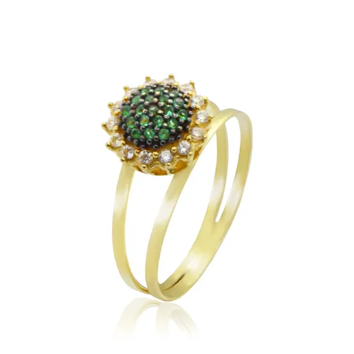 Anel Chuveiro com Zircônia Esmeralda em Ouro 18K