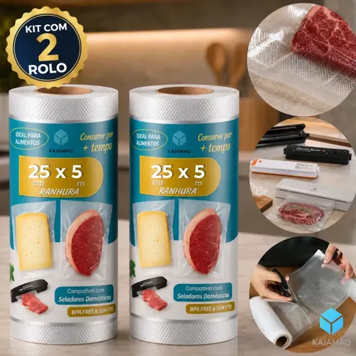2 Rolo gofrado ranhura vacuo Bobina Saco Plástico a Vácuo Gofrada 25cm X 5m Embalagem a Vacuo Ranhuras Saquinho Sous Vide Bpa Free Seladora Doméstica Vacuum Sealer Freshpro Saco Embalar Alimentos