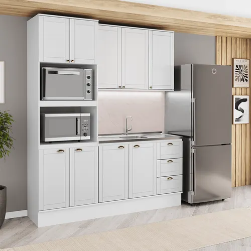 Armário de Cozinha Completa com Balcão Milla Cielo Carraro Branco