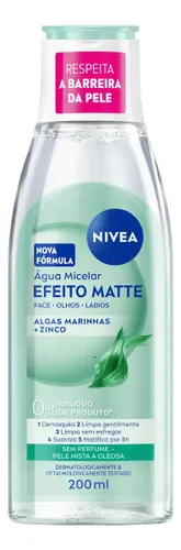 NIVEA Água Micelar Efeito Matte 200ml, Limpeza suave, Remove maquiagem e impurezas, Gentil com a pele