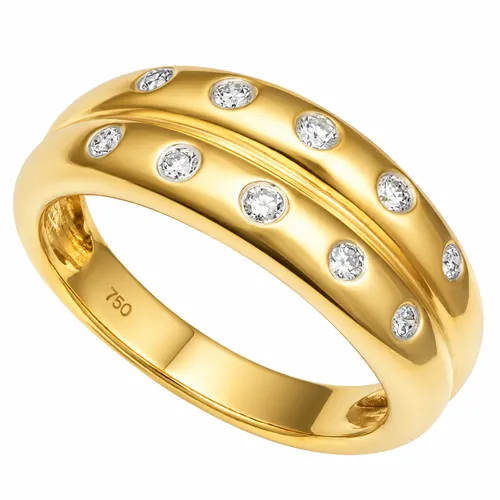 Anel Duplo com 10 Diamantes Ouro 18k