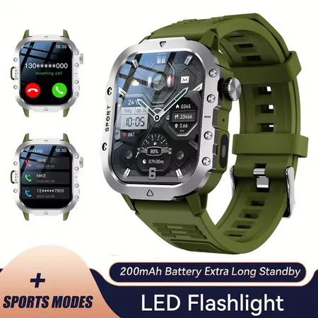 Esportes ao Ar Livre Smartwatch Relógio Inteligente 2.01 Polegada Tela Hd Led Lanterna Bluetooth Falando para Homens