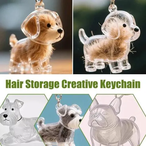 Chaveiro de cabelo de animal de estimação transparente, suporte de lembrança de pele de cachorro fofo, criativo, transparente, coleção memorial de cabelo de animal de estimação, pingente para cachorro/gato