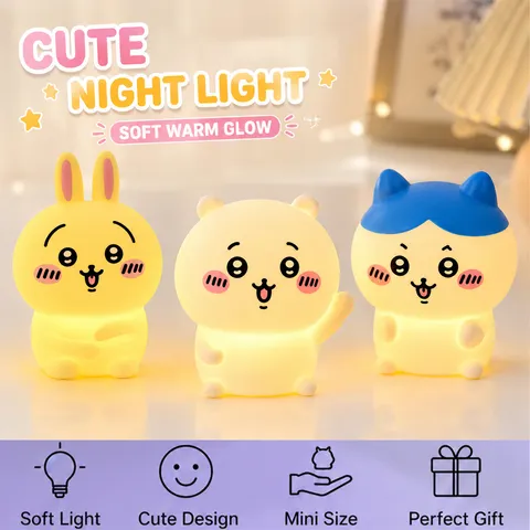 Luminária Noturna Chiikawa Fofa, Boneco de Vinil Kawaii Hachiware Usagi, Decoração de Quarto e Mesa, Brinquedo Luminoso, Presente para Meninas