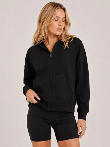 Jaqueta Moletom feminina Cropped Flow Aveloz com zíper e Capuz Preto