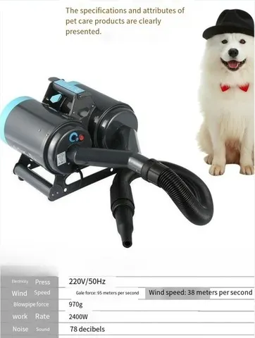 Secador de Pelos para Cães com Motor de Alta Potência e Dupla Saída de Ar, Produtos de Limpeza para Animais de Estimação, Acessórios Multifuncionais