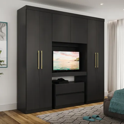 Guarda Roupa Casal 6 Portas c/ Gaveteiro Porto Carraro Preto
