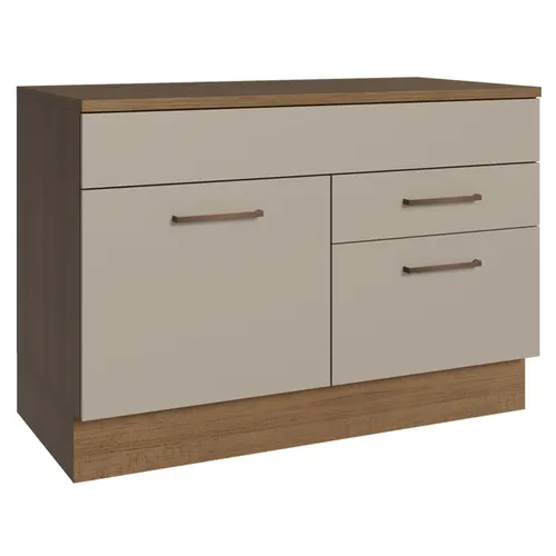 Balcão Cozinha 1 Porta e 2 Gavetas (Com Tampo) Rustic/Crema Agata Madesa