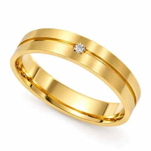 Aliança Alma Fosca Anatômica em Ouro 18k com Diamante