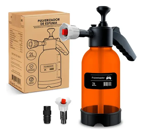 Pulverizador Borrifador de Alta Pressão Bahrein Snow Foam 2L com 3 Bicos para Carro e Jardim Laranja