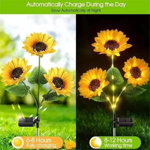 【~ Novo FDDT】Luz de girassol movida a energia solar e galhos luminosos, estacas de girassol para exterior, à prova d'água, lâmpada de LED para gramado com encaixe no solo