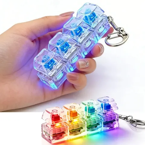 Chaveiro de Teclado Mecânico Iluminado 4Keys, Botão de Dedo Antiestresse, Keycap para Escritório, Casa, Adultos e Crianças, Clicker de Descompressão
