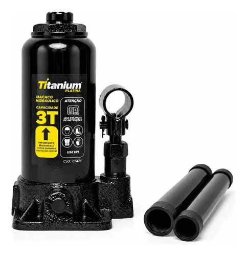 Mini Macaco Hidráulico Tipo Garrafa 3 Toneladas 158 a 288mm Amarelo Titanium Platina