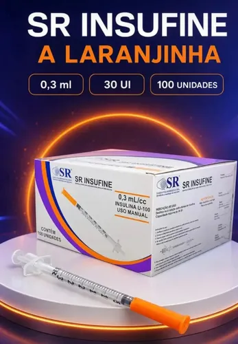 Kit 100un Seringa Insulina 0,3ml 6x0,25mm Agulha Fixa 31g Sr