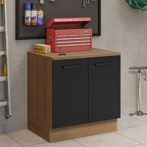Balcão Multiuso 80cm 2 Portas Rustic/Preto Agata Madesa