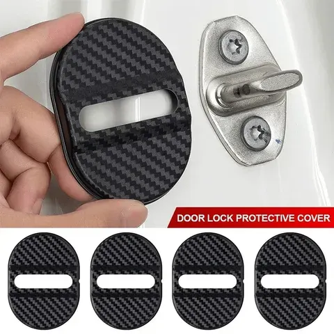 4 peças de capas de fibra de carbono para fechaduras de portas – absorção de choque universal, redução de ruído, à prova de chuva, fácil de remover e colar, adequadas para sedans/SUVs