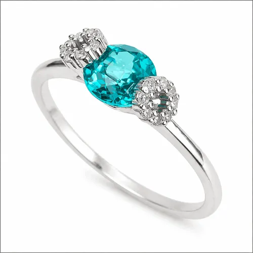 Anel Prata 6 mm Redondo Esmeralda com 16 Zircônias