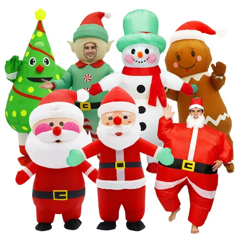 Fantasias Infláveis Engraçadas de Natal: Homem de Gengibre, Papai Noel, Elfo, Boneco de Neve, Árvore, Pinguim para Adultos em Festas de Halloween e Carnaval