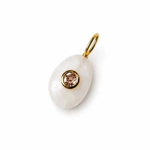 Pingente Oval Médio com Pedra Central 4 mm em Prata Banhada a Ouro