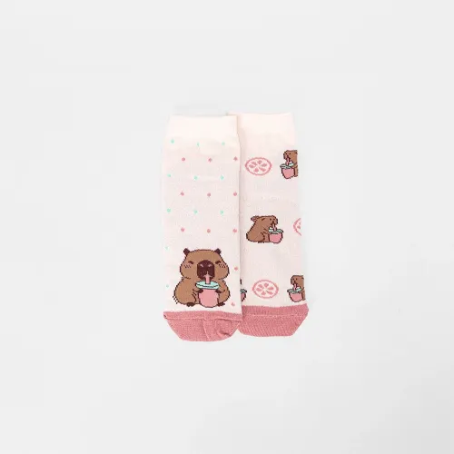 Kit Meia Infantil STZ Cano Médio Capivara 2 Pares 22-25 Colorido