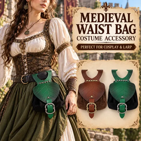 Bolsa de cintura em formato de folha medieval para Halloween, bolsa de cinto de couro vintage, acessório de fantasia para festas de cosplay de elfos e LARP.