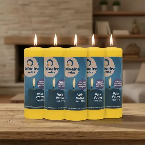 Vela 7 Dias 250g de Parafina Pura - Pacote 5 Unidades Amarelo Vela