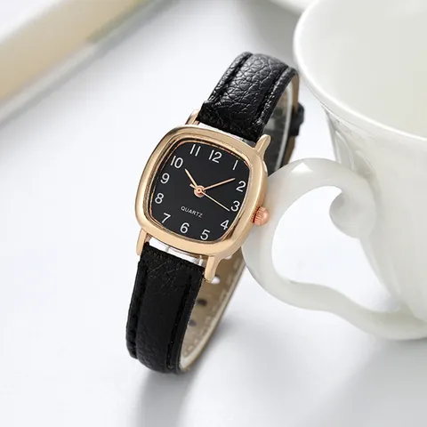 Relógio feminino moda pequena árabe relógios de quartzo pulseira de couro relógios de pulso